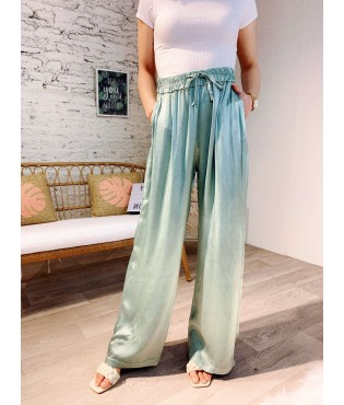 Pantalons satin large en vert turquoise