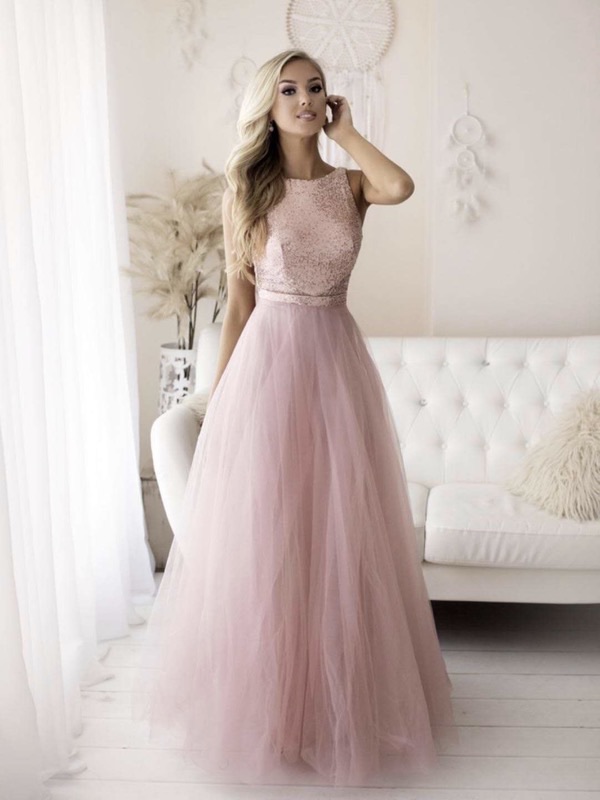 Robe de soirée brillant avec tulle en rose