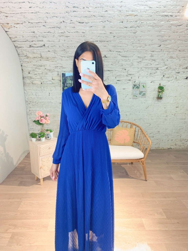 Robe longue plissé en bleu électrique 