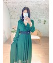 Robe longue plissé en vert