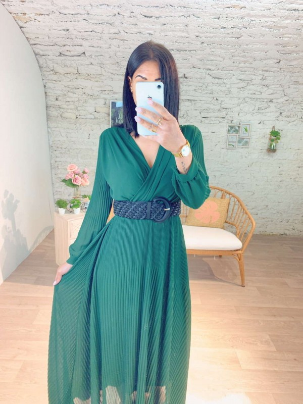 Robe longue plissé en vert