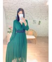 Robe longue plissé en vert