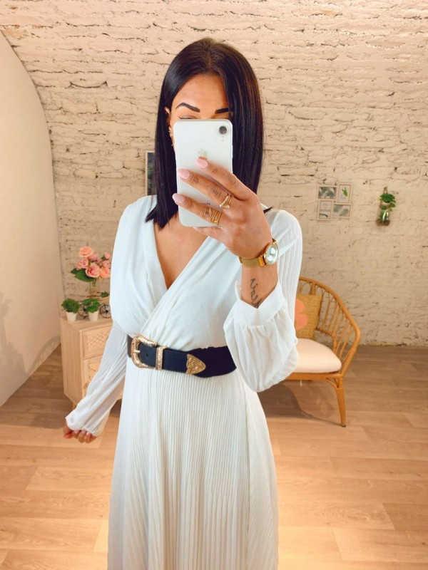 Robe longue plissé en blanc