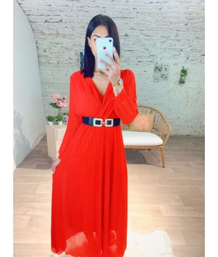 Robe longue plissé en rouge