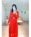 Robe longue plissé en rouge