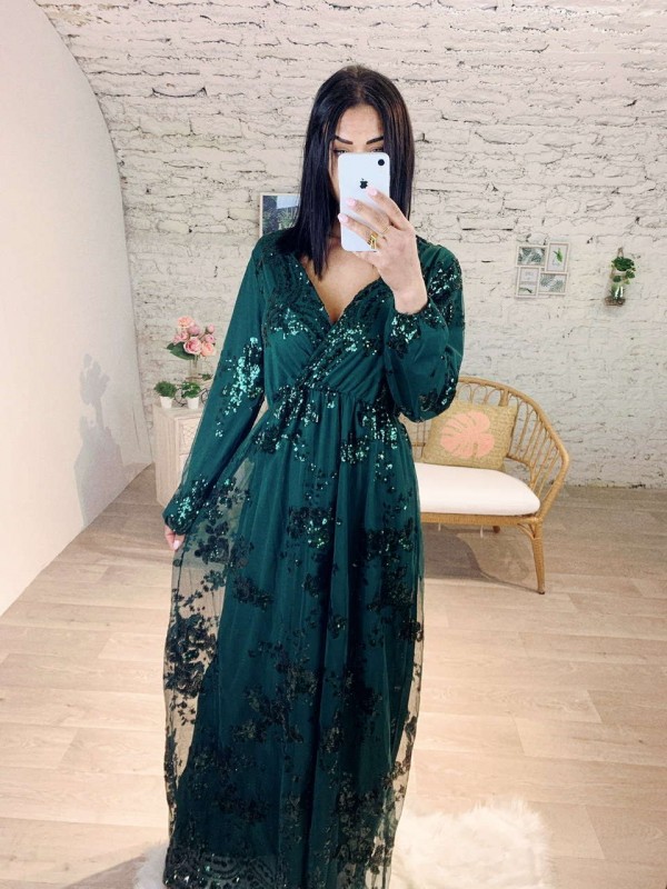 Robe avec paillette en VERT