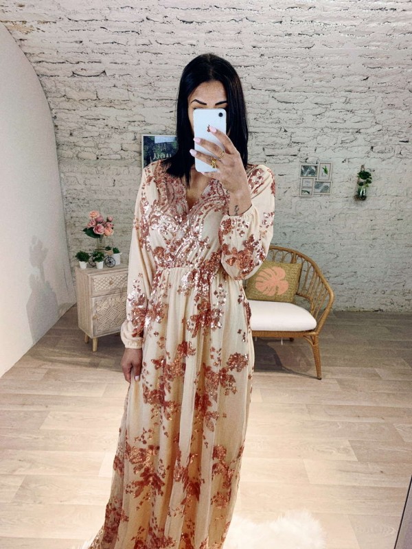 Robe avec paillette en beige