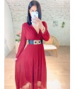 Robe longue plissé en rouge bordeaux 