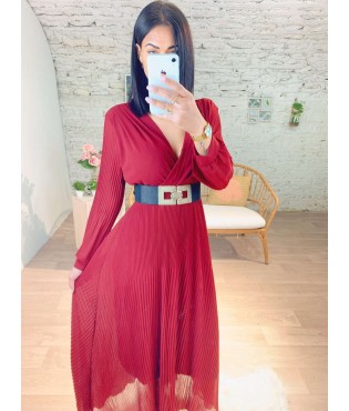 Robe longue plissé en rouge bordeaux 