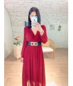 Robe longue plissé en rouge bordeaux 