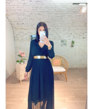 Robe longue plissé en noir