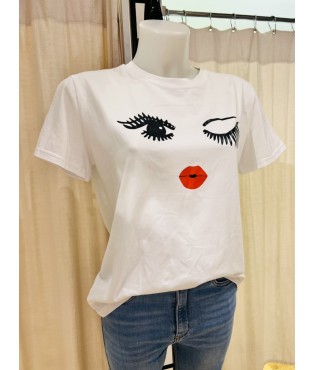 T-shirt blanc avec motif oeil