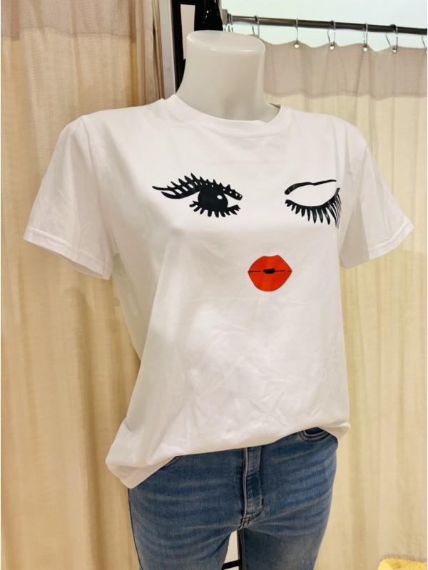 T-shirt blanc avec motif oeil