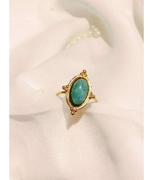 Bague en acier réglable OVAL avec perle vert turquoise 